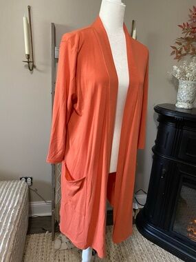 Zenana Outfitters Coral Orange Open Front Cardigan